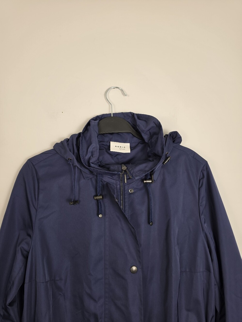 Akris punto Navy Blue Hooded Utility Rain Coat Jacket Size 12 - Picture 11 of 14